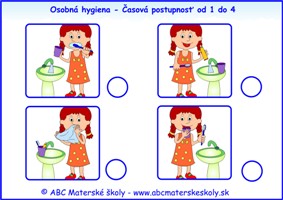 Osobná hygiena - umývanie zubov - časová postupnosť od 1 do 4 - farebná predloha ABC materská škola